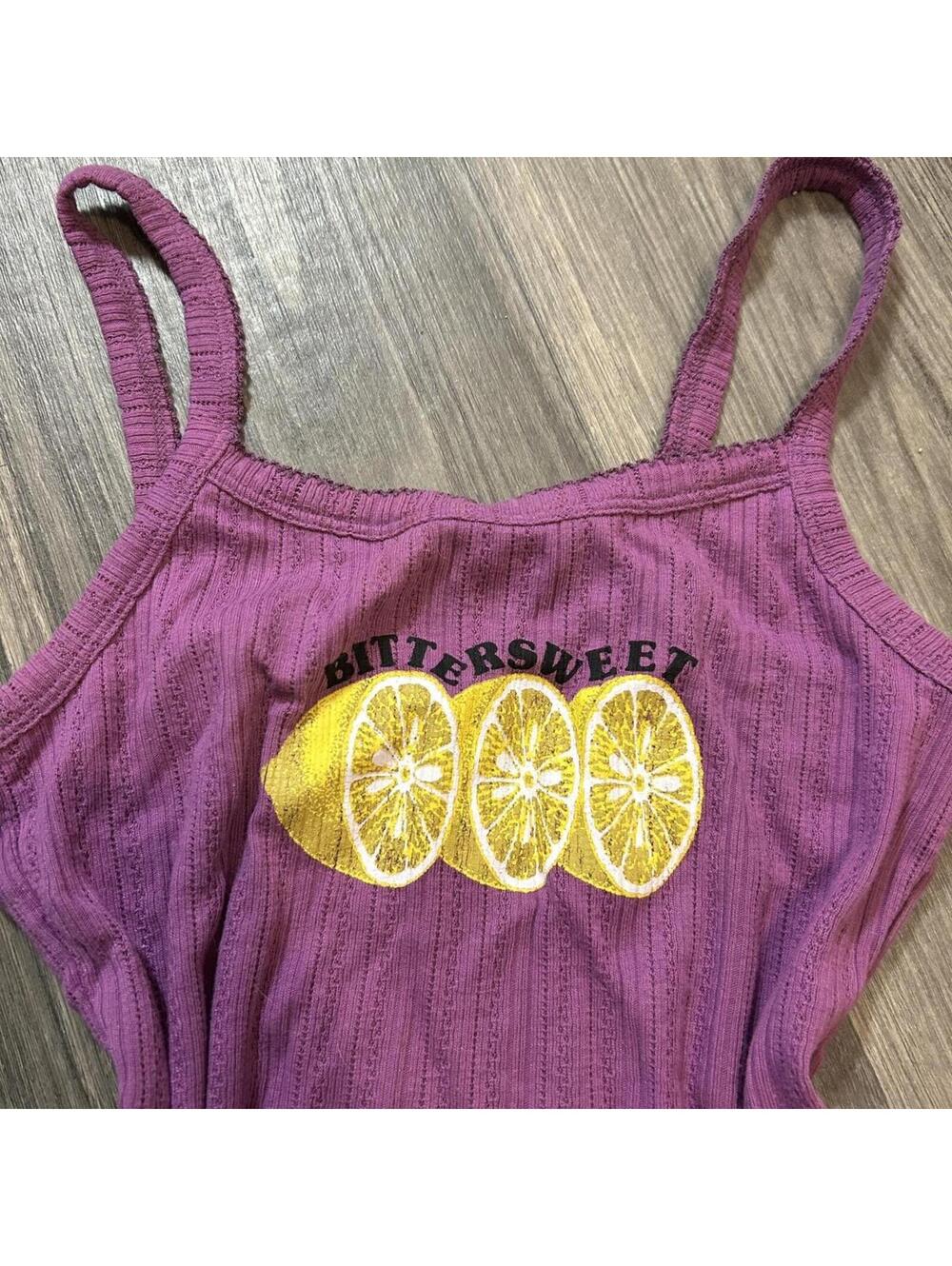 Urban Outfitters Eggplant Purple “Bittersweet” Lemons Graphic Thermal Tank Sz M - Picture 2 of 4